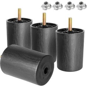 M8-1.25 Metric Thread Bolts Plastic Furniture Legs 3 Inch Black Round Tapered Sofa Feet with T-Nuts - Couch Feet Replacement - Couch Legs Set of 4