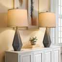 PoKat 23'' Table Lamps Set of 2 for Living Room Bedroom, Farmhouse Bedside Lamps, Resin Vintage Lamps for Night Stands, Office Sideboard Guest Room Hallway (Deep Gray)