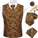 Hi-Tie Men's Suit Vest Business Formal Waistcoat Paisley Jacquard Tie Suit Waistcoat Set for Wedding Party
