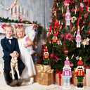 2 Pcs Crochet Christmas Nutcracker Characters with Wood Base Christmas Tree Crochet Tabletop Ornaments Xmas Holiday Nutcracker Soldier Figure Table Centerpieces Decoration Knitting Craft Art Supplies