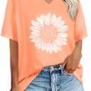 Oversized Tshirts for Women V Neck Short Sleeve Summer Casual Basic Loose Tops 2026 (Orange, XL)