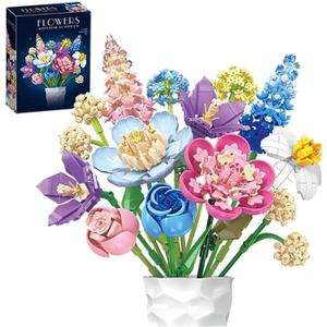 865pcs Flower Building Set, DIY Building Block Flower Bouquet, Beautiful Ornaments, Creates a Cozy Atmosphere with Colorful Artificial Bouquet