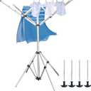 Outdoor Drying Rack with 4-arm Telescopic Aluminum Drying Rack Fixed with Ground Nails, 28 Drying Ropes, 65 Feet Large Capacity Windproof Rotating Umbrella Style Clothes Drying Rack