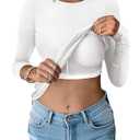 ANRABESS Women Long Sleeve Shirts Built-in Bra Crewneck Rib Knit Slim Fit Basic Tee Tops 2025 Fall Casual T-Shirt Base Layer White Medium