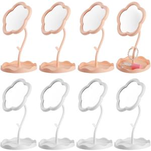 Homaisson 8 PCS Flower Shaped Spa Party Mirrors, Sunflower Makeup Mirror with Jewelry Hanger & Cosmetic Tray, Curved Stand Mirror Sleepover Party Favors