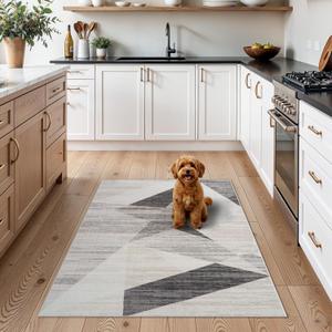TOPRUUG Modern Entryway 3x4 Rug - Washable Geometric Area Rugs for Kitchen Bathroom Non-Slip Ultra-Thin Indoor Door Mat Indoor Entrance - Stain Resistant Small Throw Carpet (Grey Cream Beige, 3X4)
