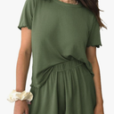 Ekouaer Womens Pajamas 2 Piece Ribbed Knit Pjs Short Sleeve Sleepwear Set Summer Soft Pajamas Set Casual Lounge Sets XL, Army Green