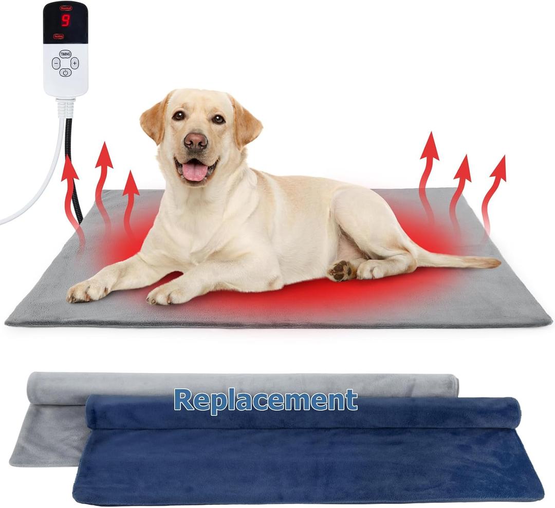 Dog Heating Pad Outdoor, Heated Dog Bed Indoor for Cats, Warming Electric Pet Heating Pad Temperature with Timer, Waterproof Heated Pet Mat with Chew Resistant Cord, for Puppy Kitten, 28 * 18 in