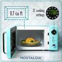 Nostalgia Countertop Microwave Oven with Easy Clean Interior - Retro Microwave with LED Display & Child Lock- Compact 0.7 Cu. Ft. Oven With 12 Pre-Programmed Settings for Quick Cooking- 700-Watts-Aqua