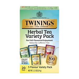 Twinings Herbal Tea Variety Pack, 20 Count (Pack of 1), Formerly Assorted Herbal, Includes 5 Flavours, Naturally Caffeine-Free, Enjoy Hot or Iced, 20 Teabags (EXP 07/03/27)