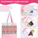 6-Pack Canvas Tote Bag with Zipper, Large Reusable Grocery Tote, Pink | Blank bags, washable, inner pocket, flat bottom, sturdy handle, for sublimation DIY/transfer, travel/beach/Christmas crafts