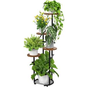 TOSKING 5 Tier Thickened Metal Plant Stand Indoor,Plant Shelf, Corner Shelf, Flower Pot Stand for Multiple Plants, Indoor Plants Tiered Stand for Living Room Balcony Garden Patio Bedroom (Black and Brown, 42in)