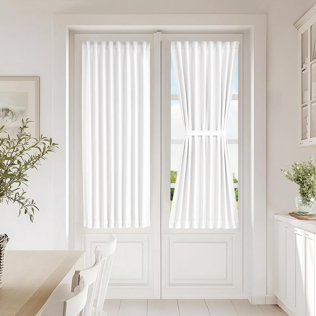Vatge White French Door Curtains for Sliding Door - Sidelight Curtains for Classroom, Kitchen, and French Door, 1 Panel, W25 x L54, Pure White
