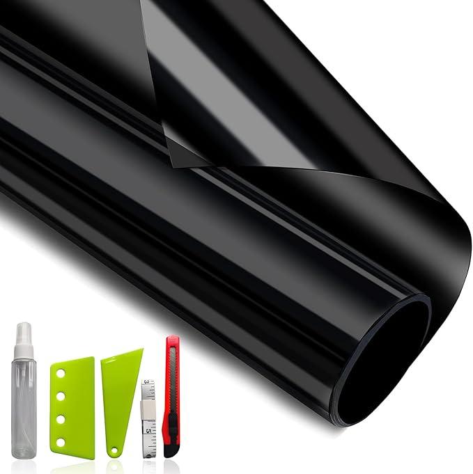 NIDOJP Blackout Window Film with Tool Kits Privacy Window Film Total Blackout Cover, 100% Light Blocking Window Tint Static Cling Sun Blocking Heat Control, Anti UV Scratch Resistant for Home Office 2Pack