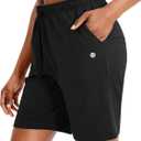G Gradual Women's 7" Shorts with Deep Pockets Elastic Waist Bermuda Jersey Long Shorts for Woman Lounge Walking (Black,7",M)