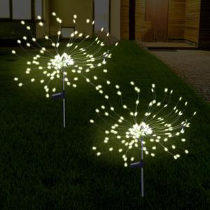 2 Pack Solar Firework Lights Outdoor, 175 LED Garden Lights with 2 Modes, Waterproof Copper Wire DIY Decorative Light, Solar Starburst Light for Yard Wedding PatioWarm White