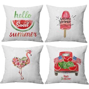 ULOVE LOVE YOURSELF Hello Summer Throw Pillow Case Watermelon/Ice Cream/Flamingo/Truck Summer Holiday Cushion Covers 4 Pack,1818 Inch