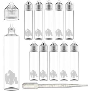 Chubby Gorilla LDPE PET Plastic Unicorn Squeeze Bottle 60ml (10 Pack) Dropper bottle (Transparent White Clear) REUSABLE, Child Resistant Cap, Easy Drip Tip Applicator Dropper Bottles