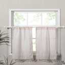 RoomTalks Boho Kitchen Curtains 36 Inch Length French Striped Farmhouse Vintage Chic Textured Tassel Short Cafe Curtains for Small Window Kitchen Bathroom Bohemian Decor (36L x 24W, Beige)