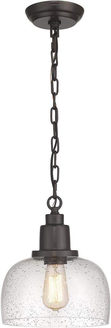 EAPUDUN Modern Farmhouse Pendant Light, 1-Light Industrial Hanging Light Fixture, Oil Rubbed Bronze Finish with 9.3-inch Seeded Glass Shade, PDA1127-ORB