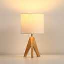 Ligrel Mid Century Table Lamp - Small Side Table Lamp with Linen Shade, 14.2 Inch Bedside Lamps for Night Stands, Bedroom, Living Room, Wood Base, E26 Socket（1pcs）