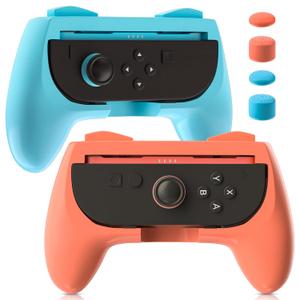 FANPL Grips for Nintendo Switch 2 Joy Con Controller, Ergonomic Design for Switch 2 Joycons Hand Grip with 4 Thumb Grip Caps (2 pack) (Blue-Orange)