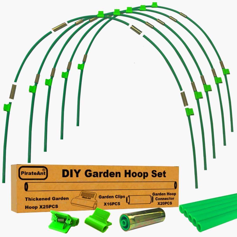 Greenhouse Hoops Set for DIY Grow Tunnel, Metal Connectors, Thickened High Tenacity PP Dark Green Garden Hoops for Row Cover Raised bedsDIY Plant Support Garden Stakes, 25pcs