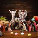 RattanView 8 Pcs Easter Resurrection Scene Set Decoration Religious Jesus Easter Resurrection Scene Decor Wooden Christian Figurines with Empty Tomb for Home Decor Religious Gift Tabletop Home