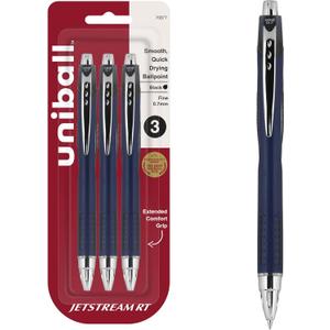 Uni-Ball Jetstream RT Pens - NY Times Wirecutter Best Pen for Over a Decade - Pack of 3 Black Fine Point Pens, 0.7mm - Back to School Pens, Ballpoint Pens