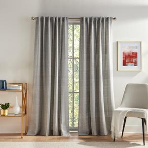 Tommy Hilfiger Curtains - Herringbone  2 Panels -50 x 108 Inches  Rod Pocket/Back Tab  Light-Filtering Window Curtains for Living Room Bedroom - Panel Pair, 108", Dark Grey