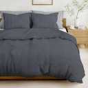 Dark Grey Cover King Size, Seersucker 3 Pieces Bedding Set, Includes 1 Duvet Cover 106x96 Inches and 2 Pillowcases 20x36 Inches