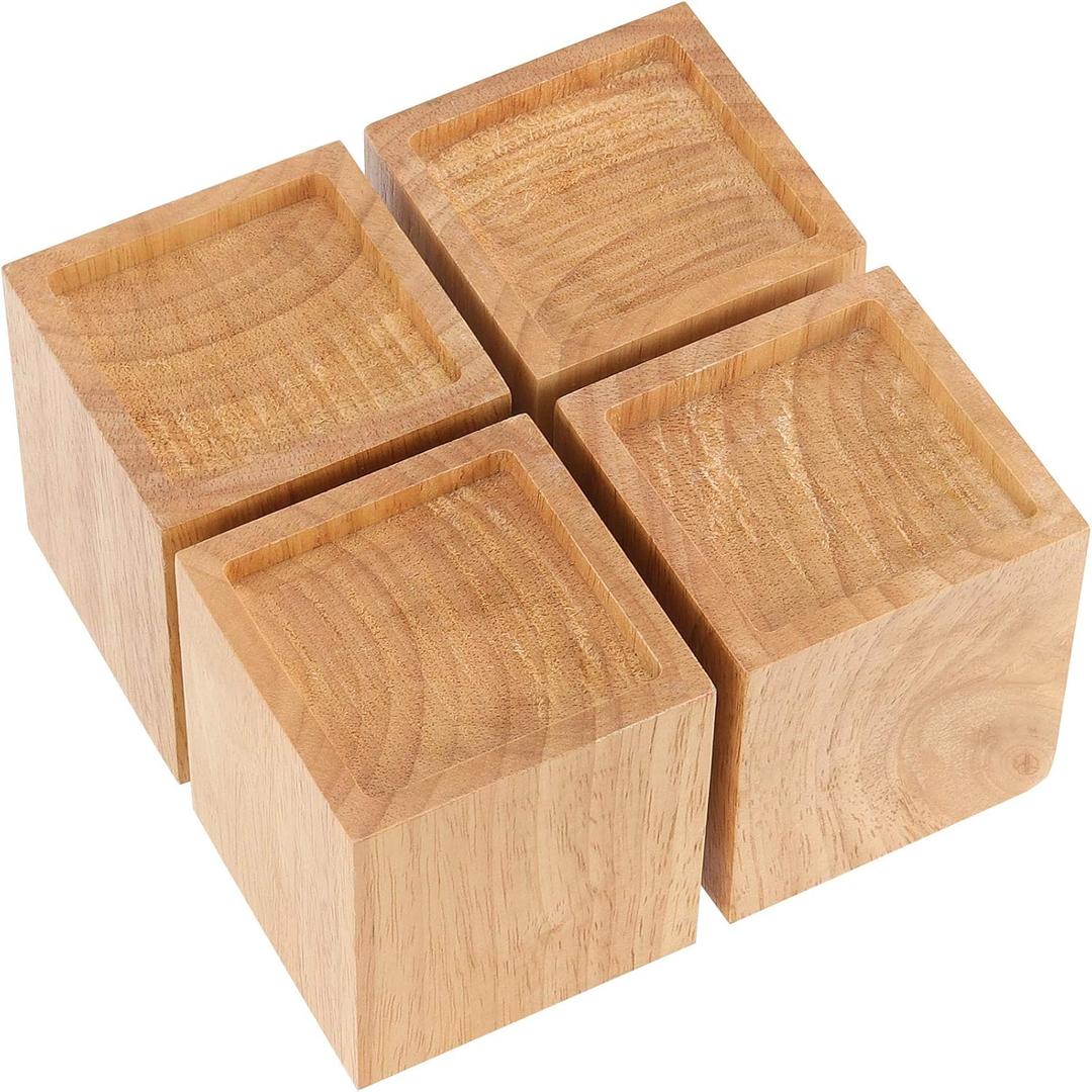 4 Pack 3 Inches Wood Bed Risers, Natural Wood Furniture Lifters, Heavy Duty Bed Risers for Sofa, Bed, Chair, Table, Desk, Furniture