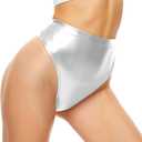 Kepblom Women's Thong Metallic Rave Bottoms Shiny High Waisted Panties for Festival Clubwear Dancing, S