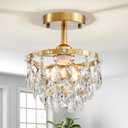Gold Raindrop Crystal Semi Ceiling Light Fixture, Mini Crystal Chandelier, H11