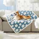 Waterproof Dog Blanket for Large Dogs - Washable Double Sided Dog Blankets with Warm Jacquard Shag and Soft Sherpa Fleece, Pet Cat Blanket for Couch Protection, 3D Textured Cloud, Blue, L(40x50")