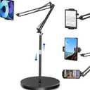 Peastrex Tablet Floor Stand with 12lb Stable Base Overhead Bed Ipad Phone Holder Mount with Adjustable Height Stretchable Arm for 4.5-13in iPad Pro Air Mini 12.9/9.7, Kindle, Galaxy Tab, CellPhones