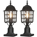 Aoceley Outdoor Post Light 2-Pack, Exterior Lamp Post Light Fixture with Pier Mount Base, Exterior Pole Lantern Light, Black with Water Ripple Glass