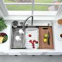 33x22 Drop In Kitchen Sink with Waterfall Stainless Steel | Top Mount with Cup Washer Workstatin Ledge 16 Gauge Single Bowl Multifunctional Waterfall Sink, Adjustable Hot and Cold Water, 33" W x 22" D x 10" H