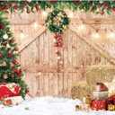 Christmas Backdrop 10x8ft Soft Fabric Rustic Barn Wood Door Backdrop for Photography Xmas Tree Snow Wall Floor Party Photo Background Family Banner Decorations Studio Prop Pictures (10ft by 8ft)