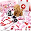 SYNCFUN Doctor Kit for Girls, 22 PCS Veterinarian Playset for Kids, Vet Kit with Dog Toy, Stethoscope, Storage Bag and Accessories,Role Play for Toddlers 3 4 5 6 Birthday Gifts