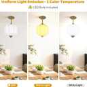 9in White Milk Glass Ceiling Light, LED Bulb Included, Vintage Schoolhouse Semi Flush Mount Pendant Light Art Deco Chandelier for Kitchen Dining Room Hallway Bedroom, Antique Gold & White