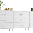 Huuger 63 Inch Dresser for Bedroom, Dresser for Closet with 9 Fabric Drawers, Large TV Stand for 55, 65, 70 Inch TV, Entertainment Center with Storage, Wide Long Chest of Drawers, White, 13.8"D x 63"W x 26.8"H