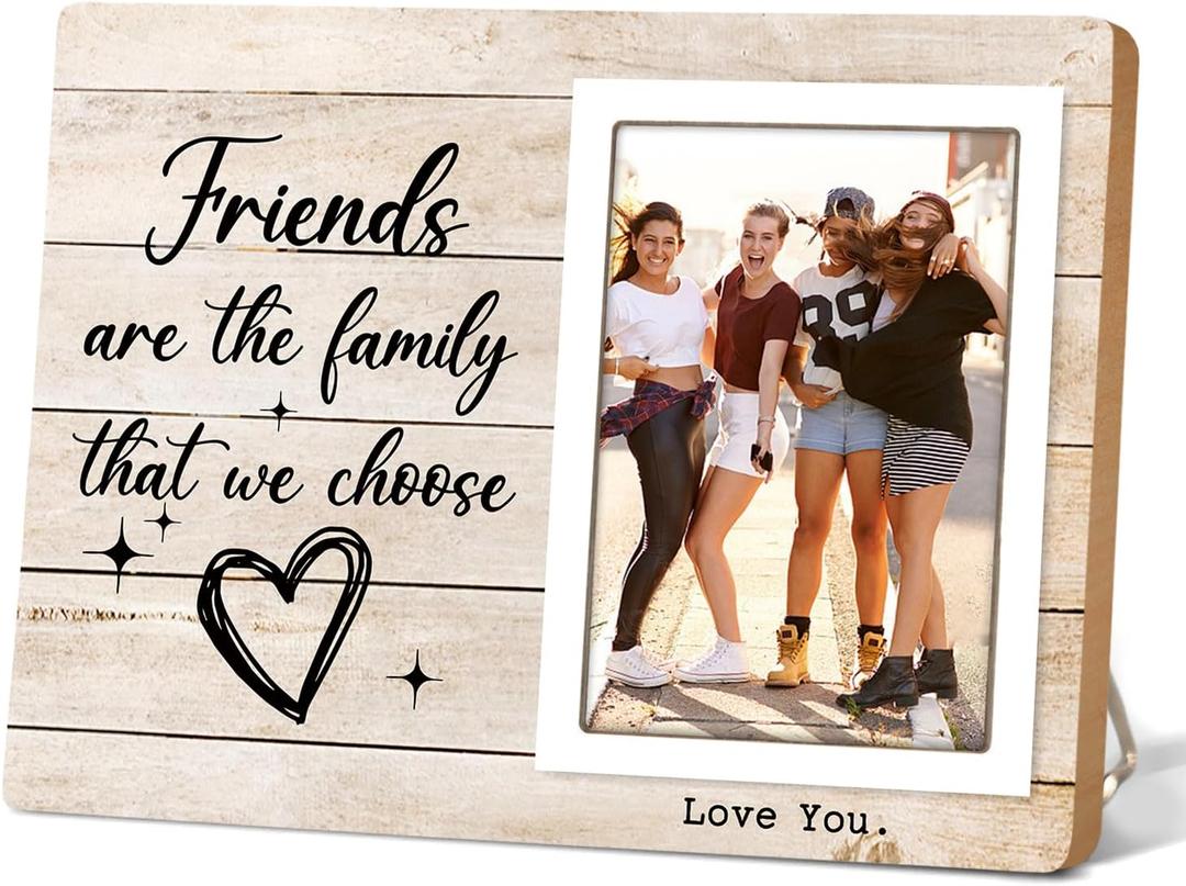 Family Picture Frame, Best Friend Picture Frame Gifts for Best Friend Women BFF Sister, Friends Are the Family We Choose Wooden Photo Frame 4 x 6Inch Heart Pattern12P054