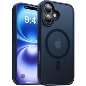 2 x Magnetic for iPhone 16 Case, [Compatible with MagSafe][Military-Grade Drop Protection][Anti-Yellowing] Shockproof Protective Translucent Matte Cover for iPhone 16 Phone Case,Midnight Blue