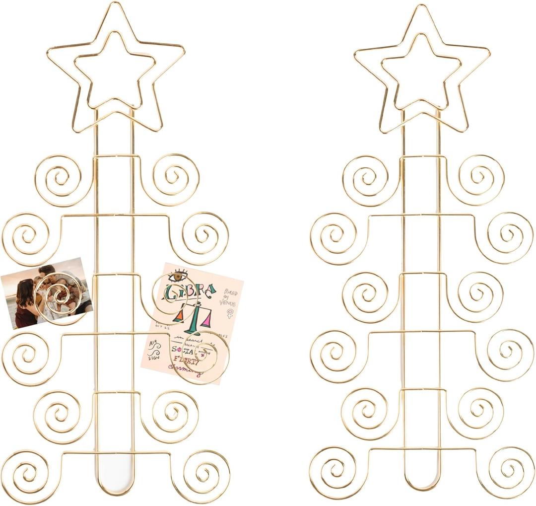 HOHIYA Christmas Card Display Wall Holder 2 Pack 14.5 Gold Metal Holiday Card Hanger for 24 Greeting Cards Photo and Party Wall Decor Easy Install Xmas Wall Display Gold