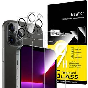 NEW'C 4 Pack, 2 Pack for iPhone 13 Pro Screen Protector + 2 Pack Camera Lens Protector, Sensor Protection,Case Friendly Tempered Glass Film