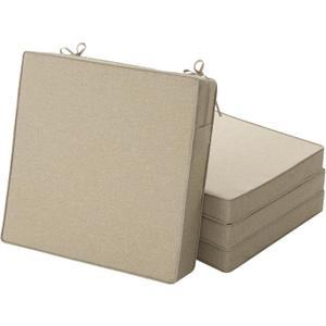 Outdoor Chair Cushions, Water-Resistant & Fade-Resistant, Patio Furniture Square Seat Replacement Chair Pads with Ties, Removable Cover, Non-Slip Bottom, Set of 4, 19 x 19 Inch, Natural