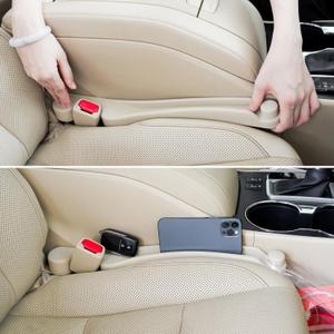 Car Seat Gap Filler Set of 2, Soft Foam Multifunctional Seat Side Gap Filler with Organizer & Hook Function, 3in1 Gap Stopper Universal Fit Car SUV Truck Fill The Gap Between Seat & Console (Ivory Beige)