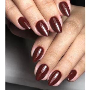 Artquee Press on Nails Short Berry Red Almond False Tips Glossy Reusable Fake Stick on Nails Kit for Women - 30 Pcs 15 Sizes