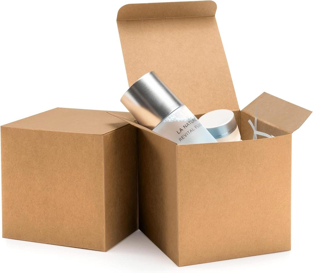 ValBox 4x4x4 Brown Gift Boxes 50PCS Kraft Paper Boxes with Lids for Gifts, Crafting, Cube, Cupcake Boxes, Easy Assemble Boxes for Party Favor